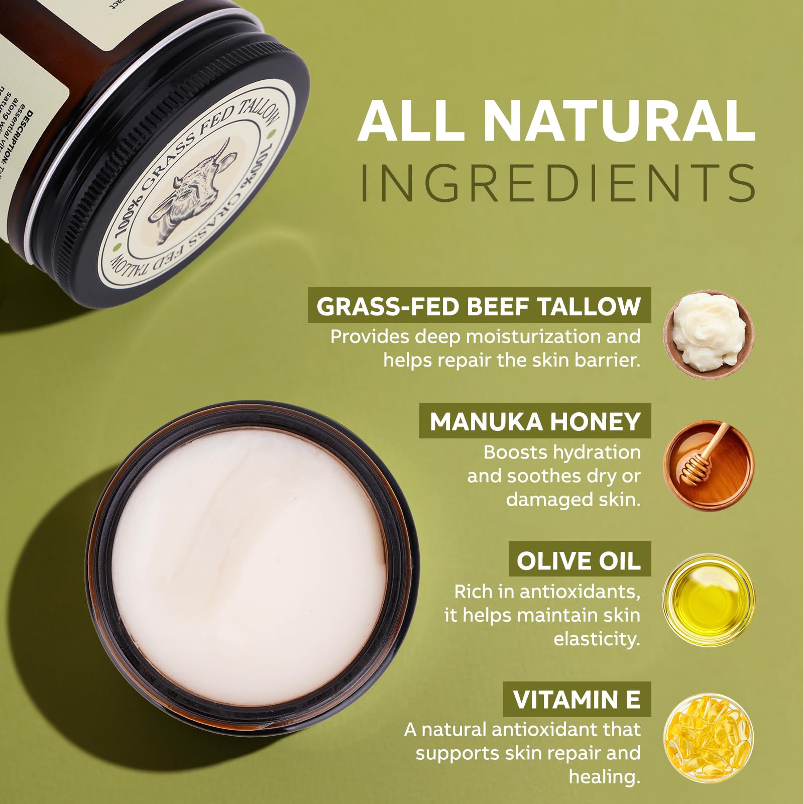 LOPIANY beef tallow honey balm jar closeup shows creamy texture for sensitive skin