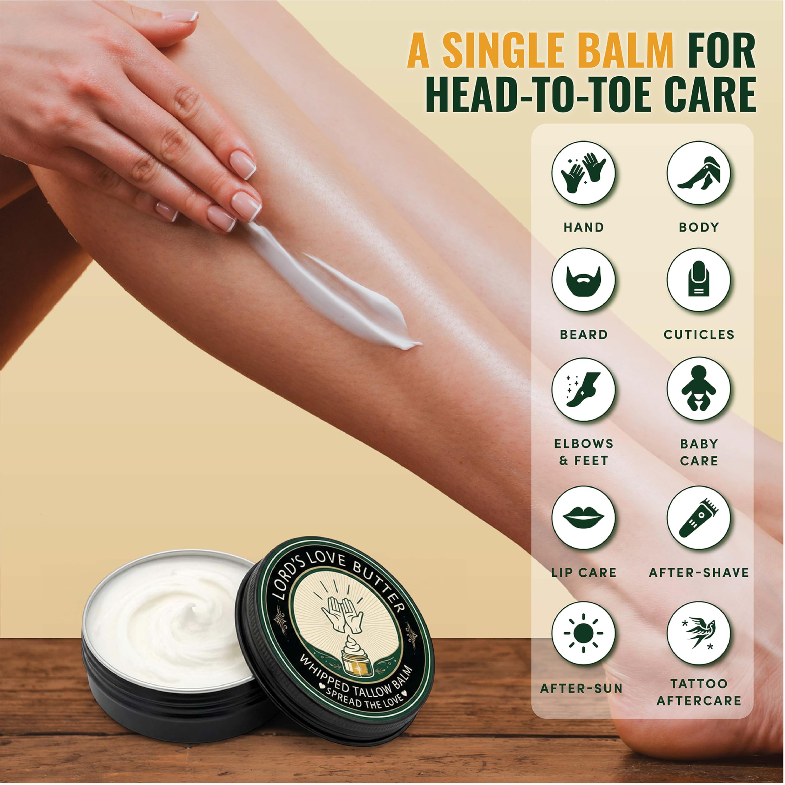 Lord's Love Butter tallow balm on face care for aging skin support