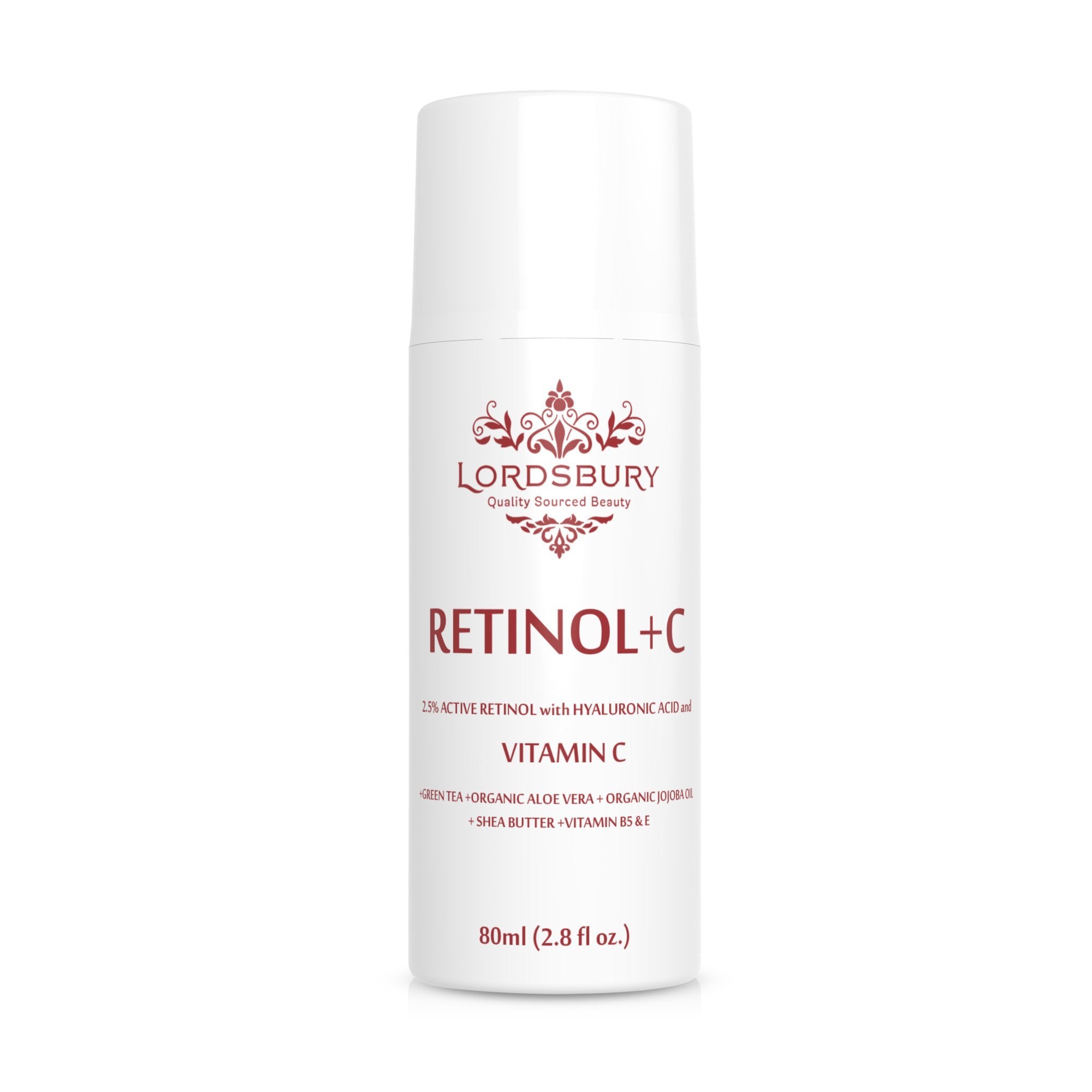 Lordsbury Retinol+C Cream bottle close-up for daily anti-aging care.