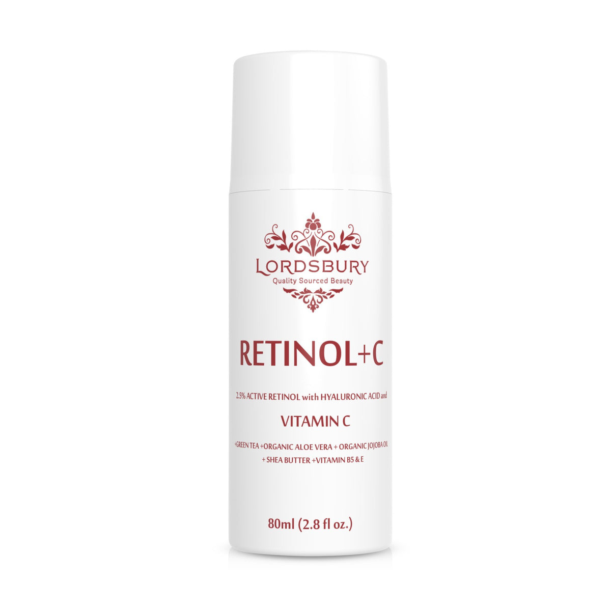 Lordsbury Retinol+C Cream bottle close-up for daily anti-aging care.