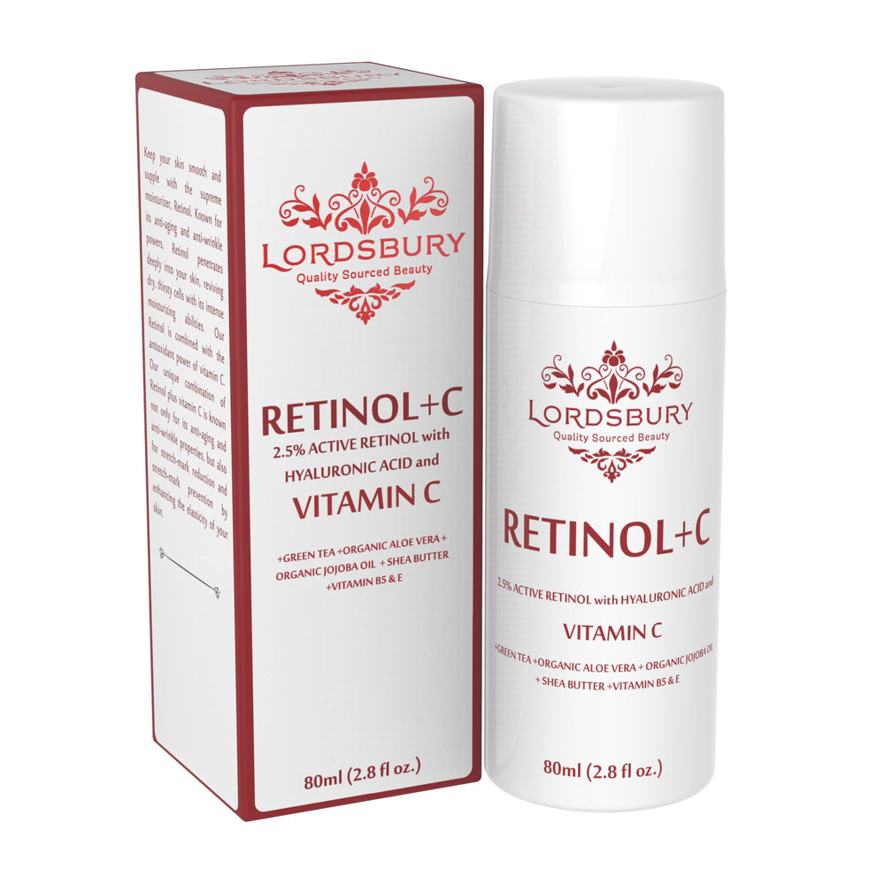 Lordsbury Retinol+C Cream packaging box close-up for clean skincare routine.