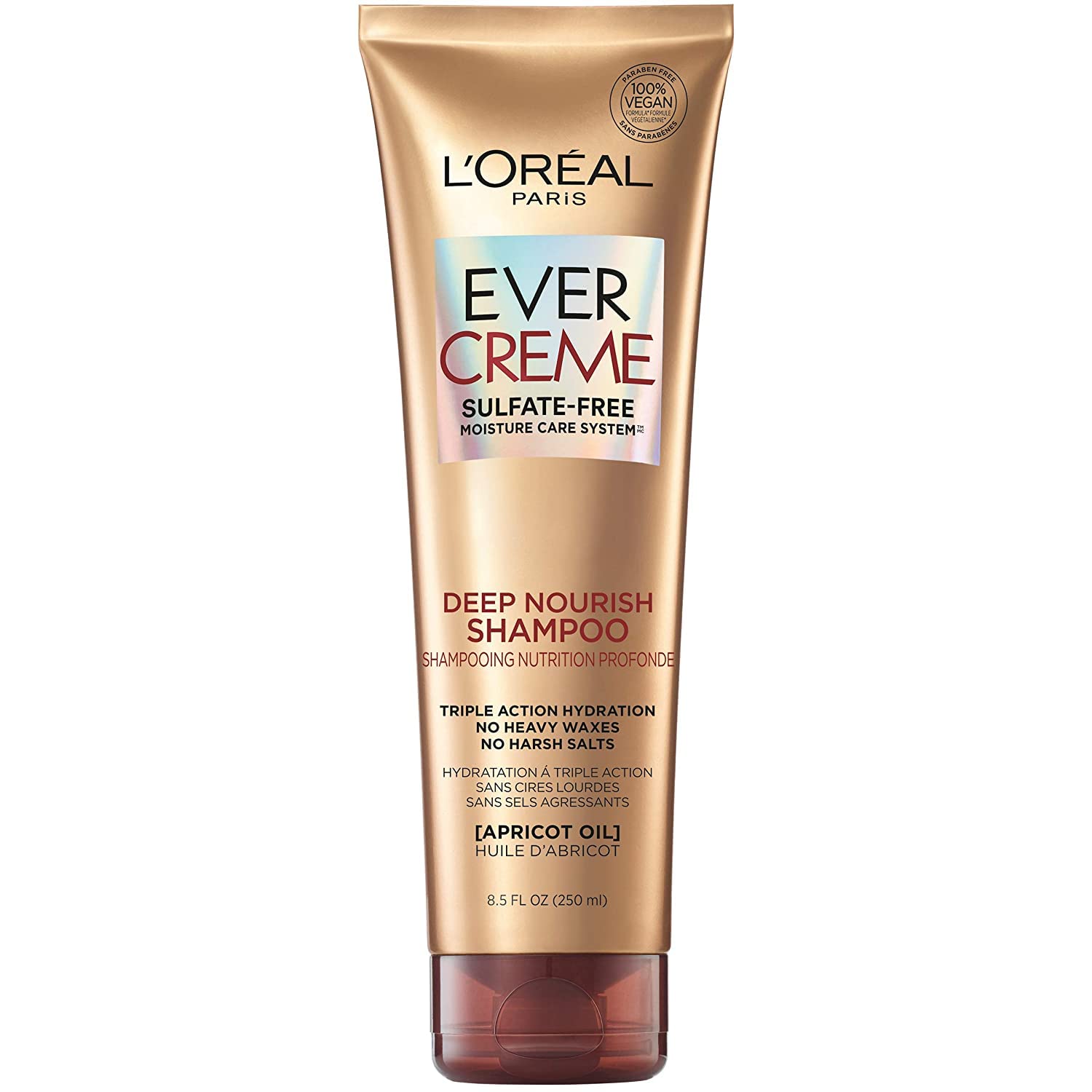 L'Oreal Paris EverCreme shampoo bottle delivering deep nourishment for silky, manageable hair.