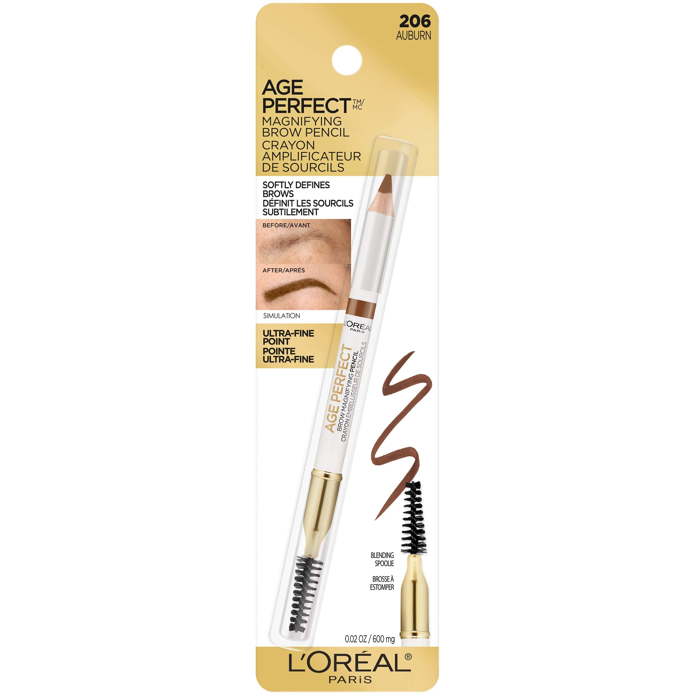 L'Oréal Paris Age Perfect Brow Magnifying Pencil Auburn blending spoolie to set brows