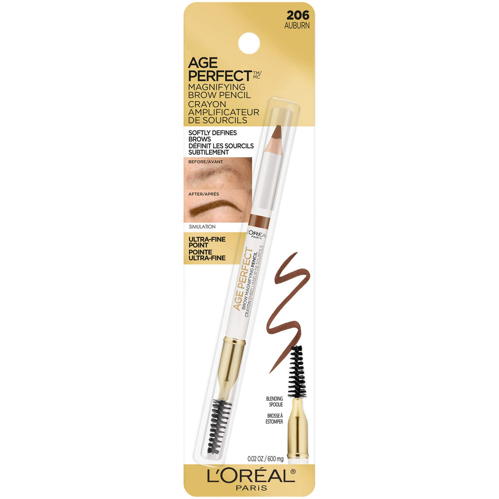 L'Oréal Paris Age Perfect Brow Magnifying Pencil Auburn blending spoolie to set brows