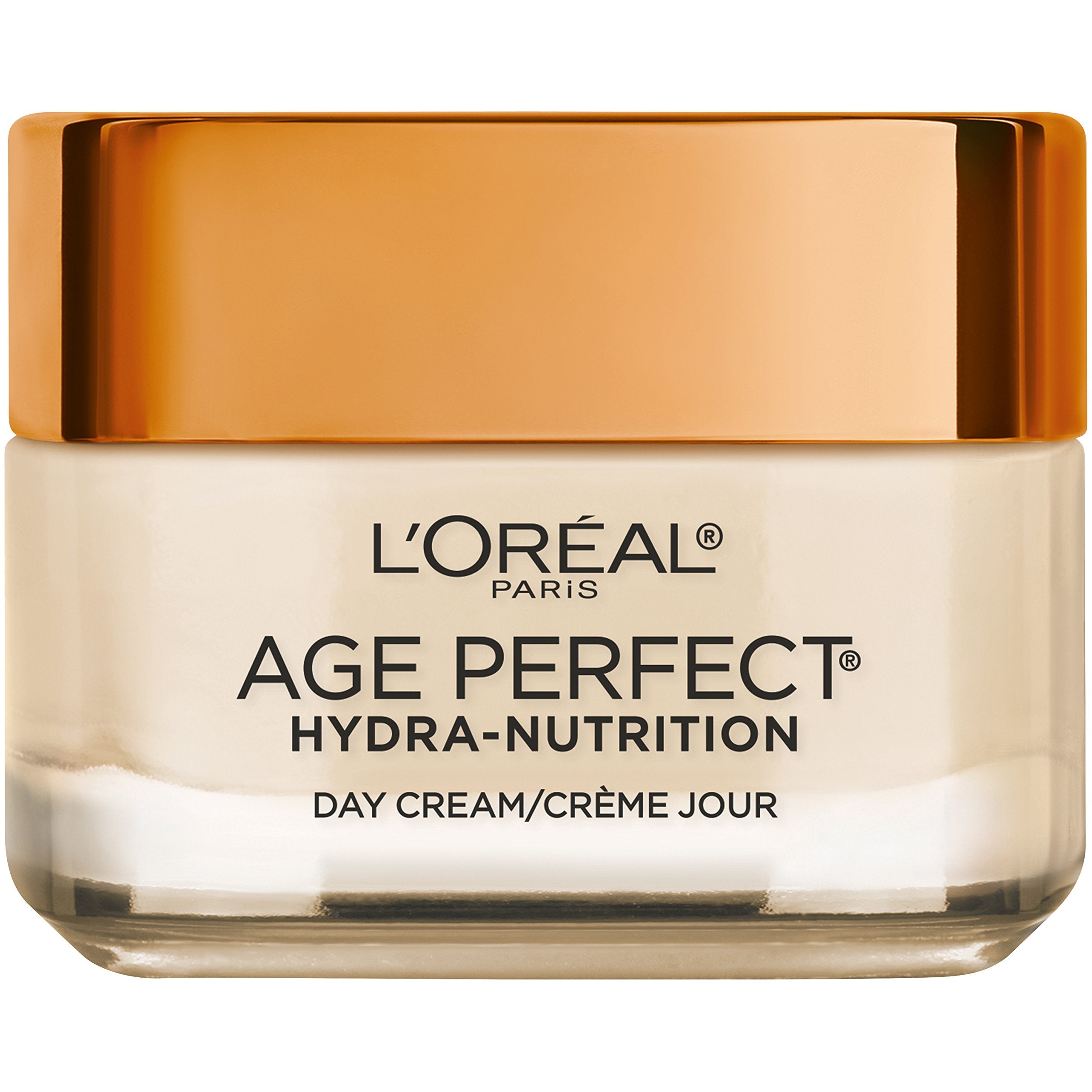 L'Oreal Paris Age Perfect Hydra-Nutrition day cream bottle for daily moisturization.