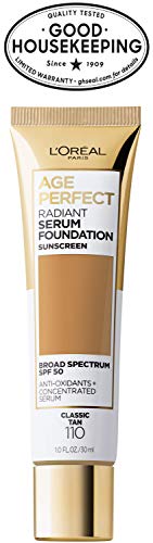 L'Oreal Paris Age Perfect Radiant Serum Foundation packaging emphasizes mature-skin care lineage.