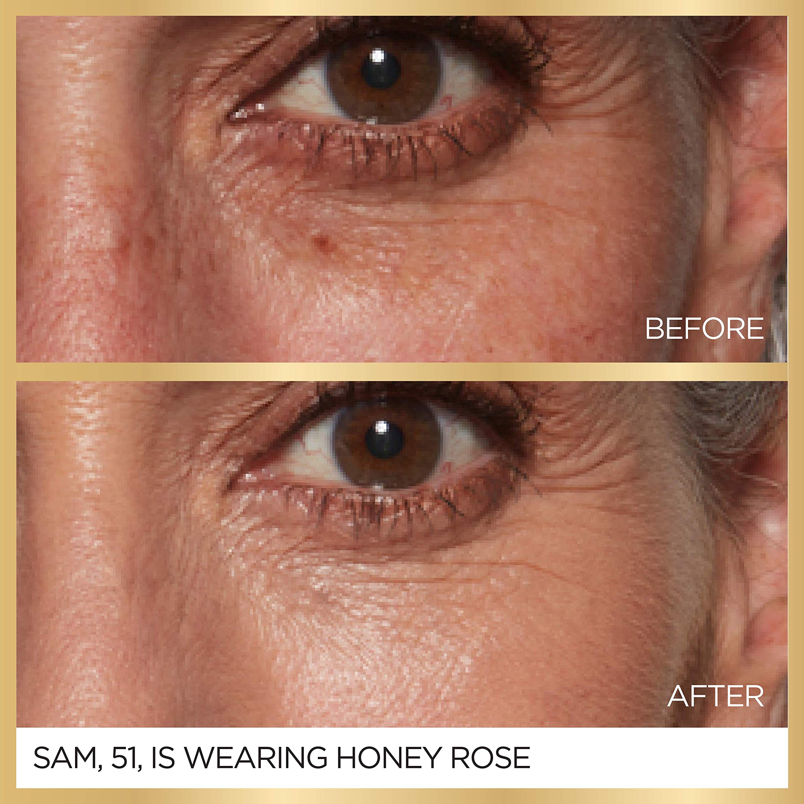 L'Oreal Paris Age Perfect Radiant Serum Foundation texture close-up highlights lightweight hydration.