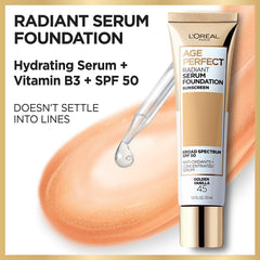 L'Oreal Paris Age Perfect Radiant Serum Foundation swatch Amber Beige shows natural tone match