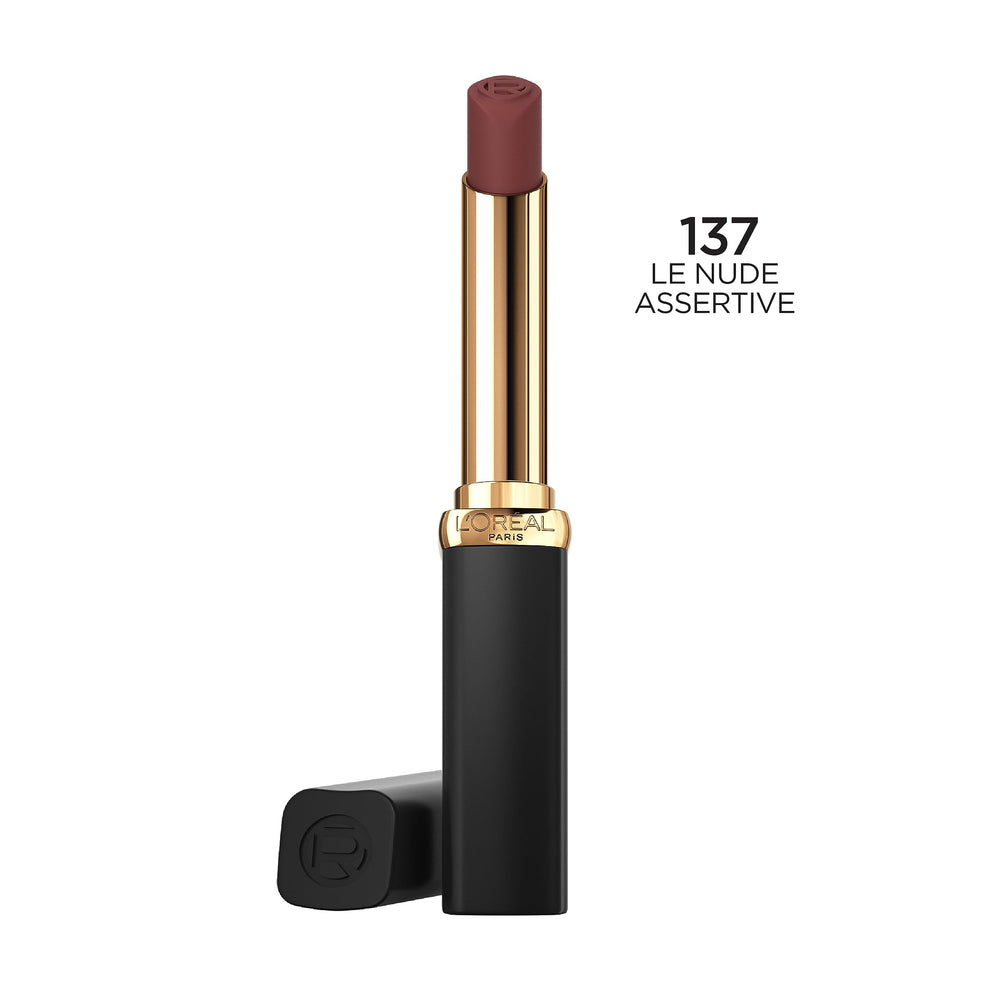 Swatches of Le Nude Assertive show versatile shade for multiple skin tones.