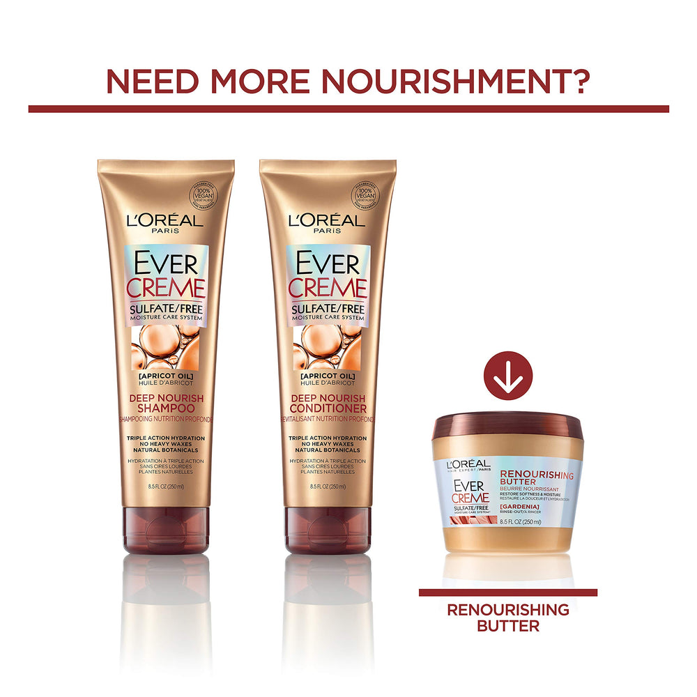 L'Oreal Paris EverCreme Deep Nourish bottle demonstrates radiant hair routine.