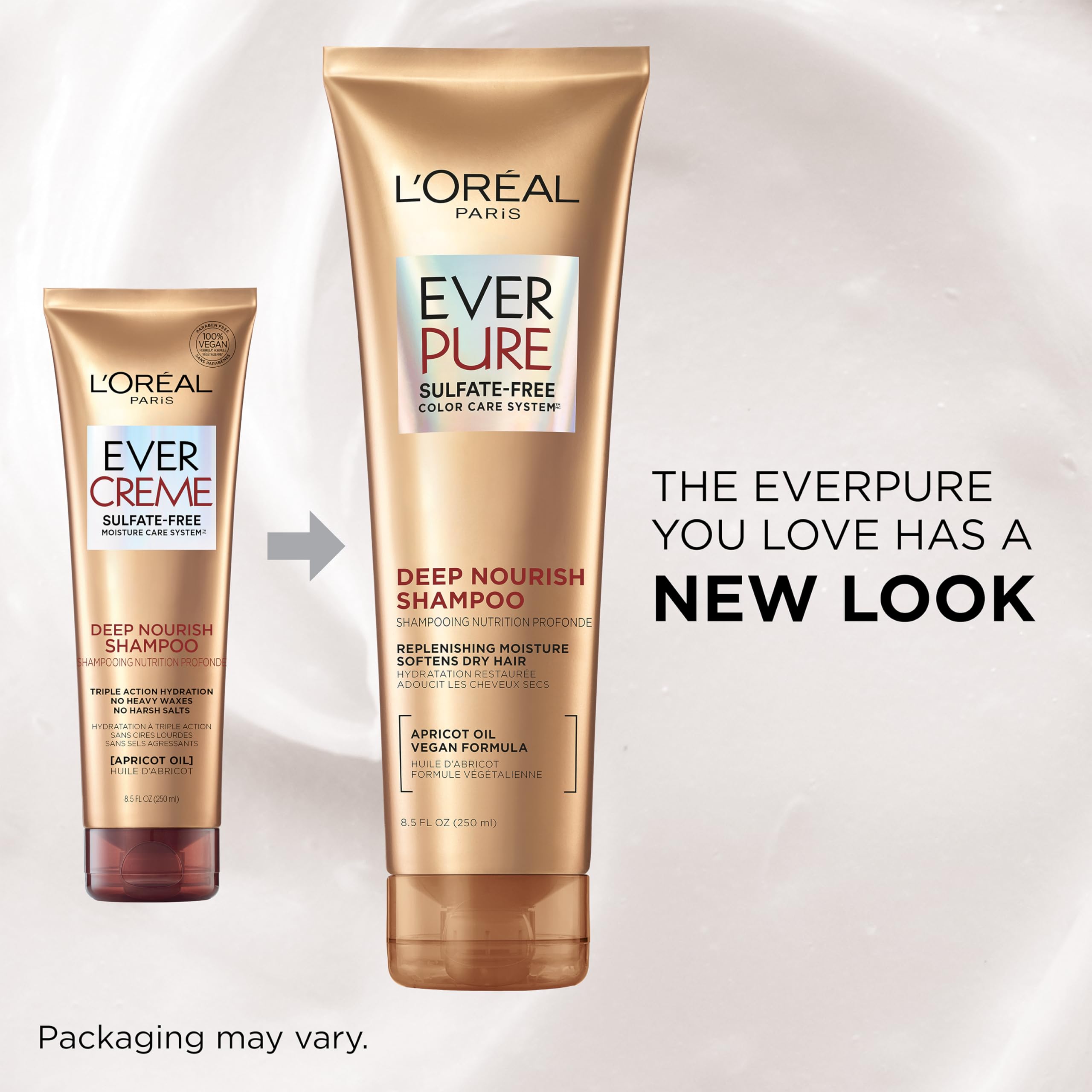 EverPure apricot oil droplets highlight nourishing formula for hair.