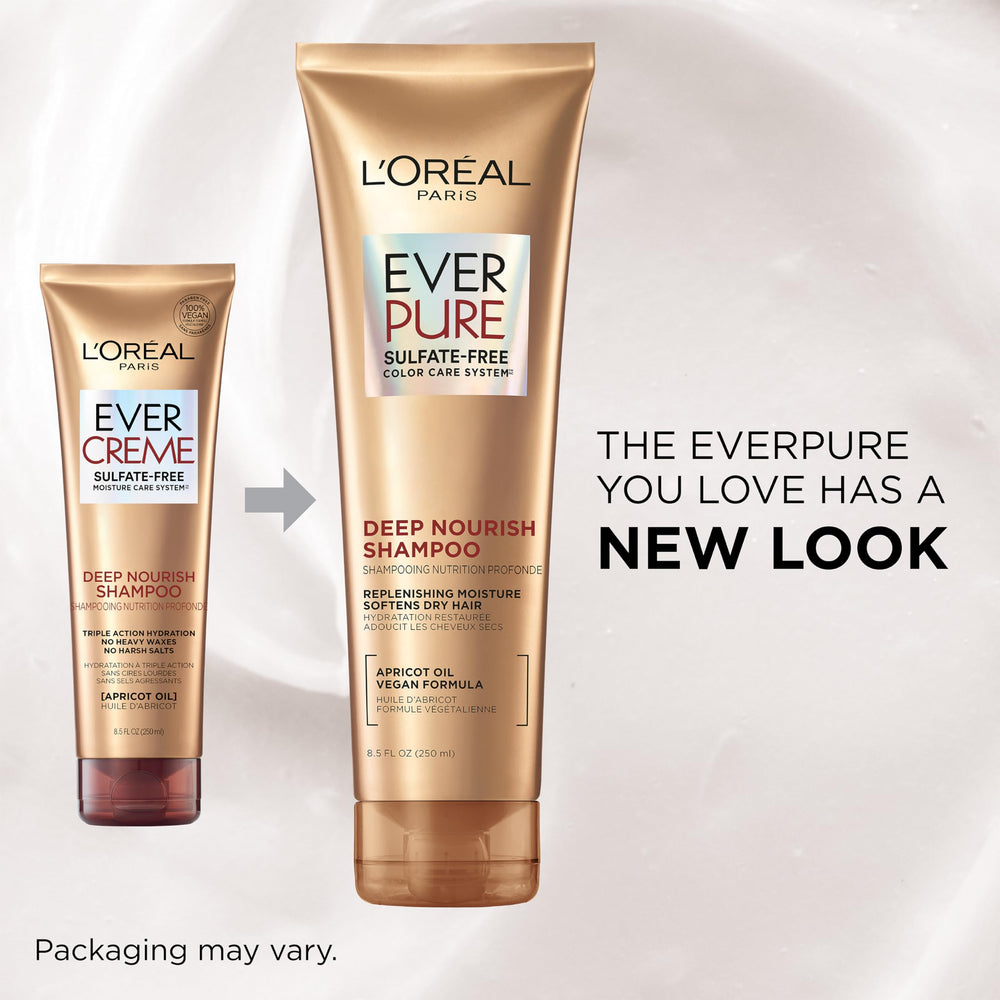 EverPure apricot oil droplets highlight nourishing formula for hair.