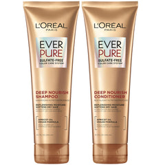 L'Oreal Paris EverPure shampoo bottle with apricot oil for gentle, color-safe cleansing.
