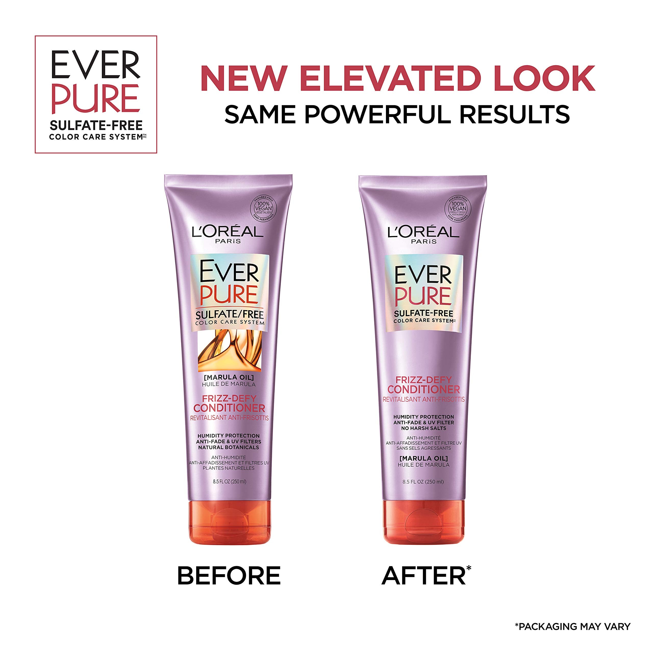 L'Oreal Paris EverPure pump suggests easy application and lasting frizz defense.