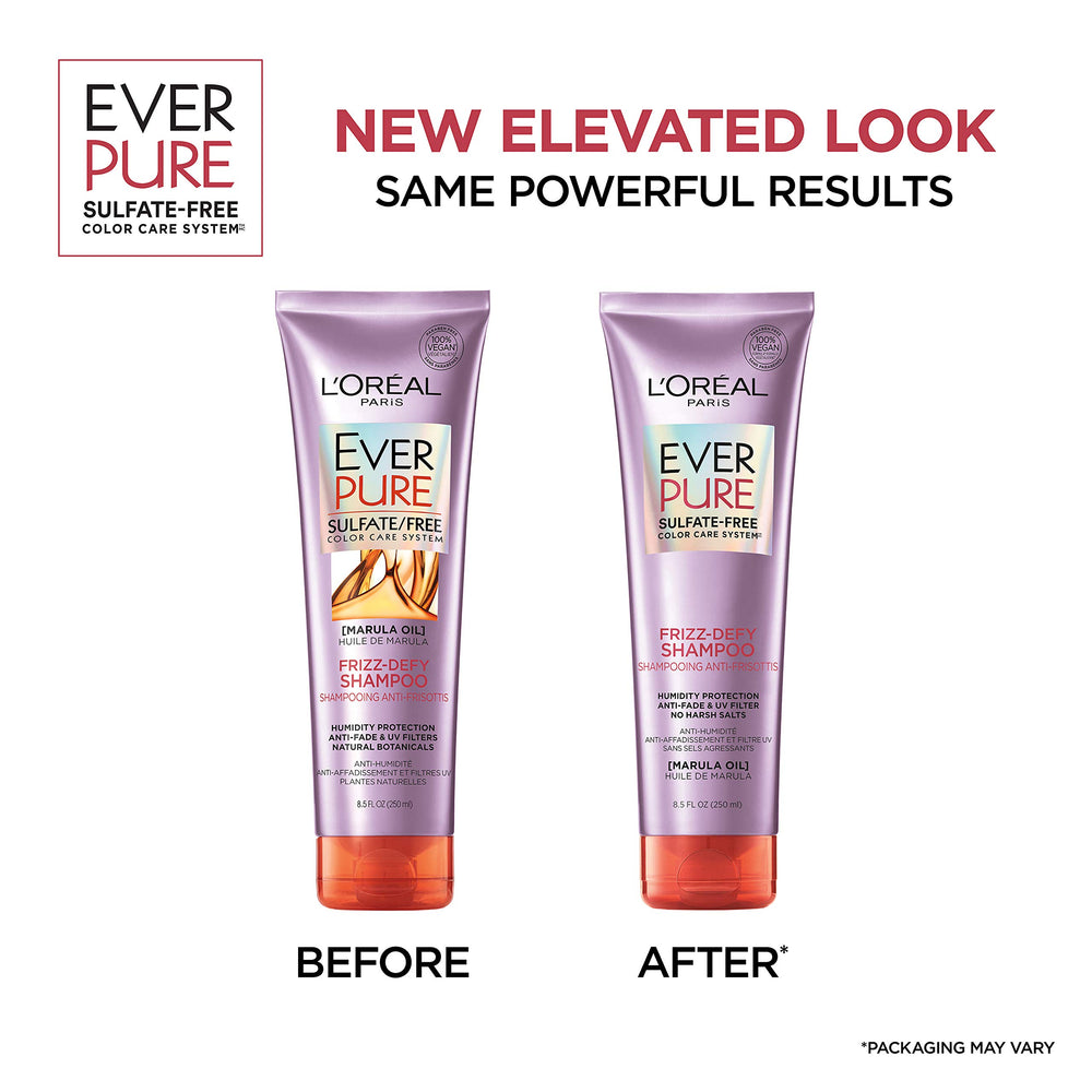 L’Oréal Paris EverPure bottle featuring marula oil infusion for frizz control.