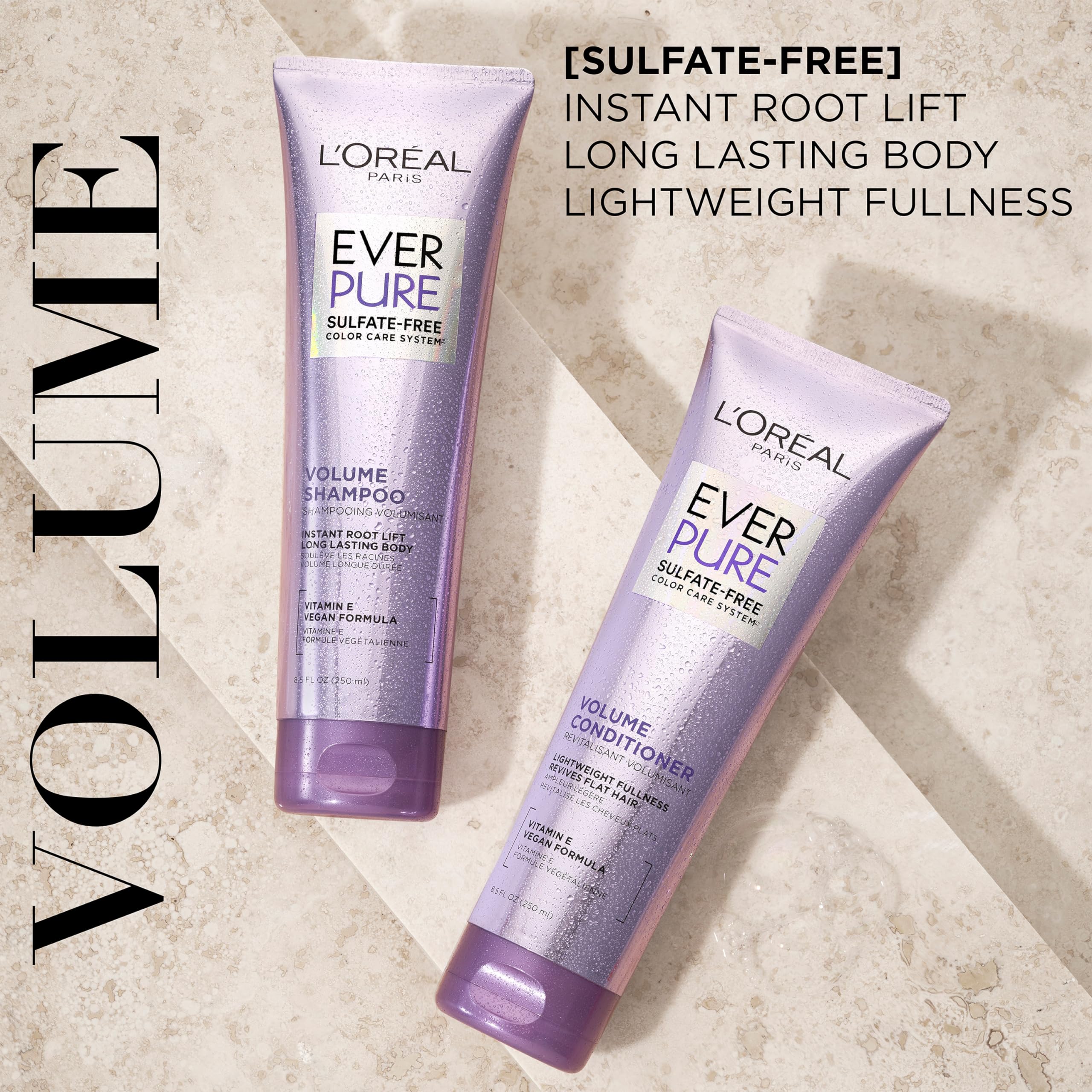 L’Oréal Paris EverPure Volume Conditioner bottle adds body and softness.