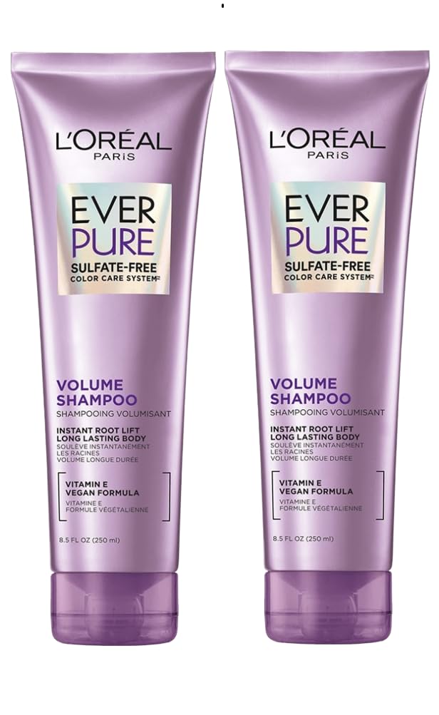L'Oreal Paris EverPure Volume shampoo bottle with lotus flower for color-treated hair.