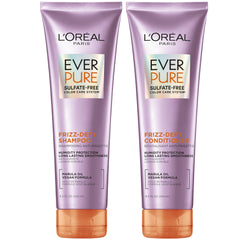 L'Oreal Paris Frizz Defy Shampoo bottle highlighting color protection.