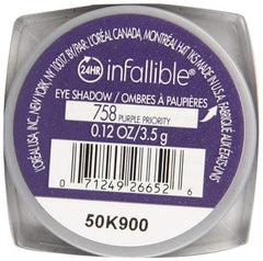 L’Oréal Paris Infallible 24HR Shadow Purple Priority swatches show rich pigment.