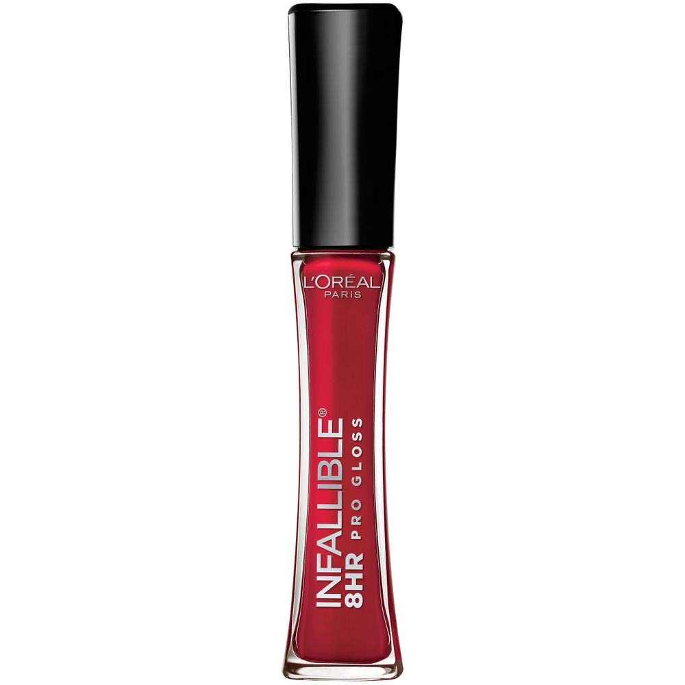 L'Oreal Paris Infallible Lip Gloss Red Fatale swatch for eight-hour shine.