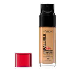 L'Oreal Paris Infallible Fresh Wear foundation bottle shows sleek packaging and long-lasting formula.
