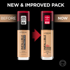 Close-up swatches of Infallible Fresh Wear showcase even color and natural-looking finish.