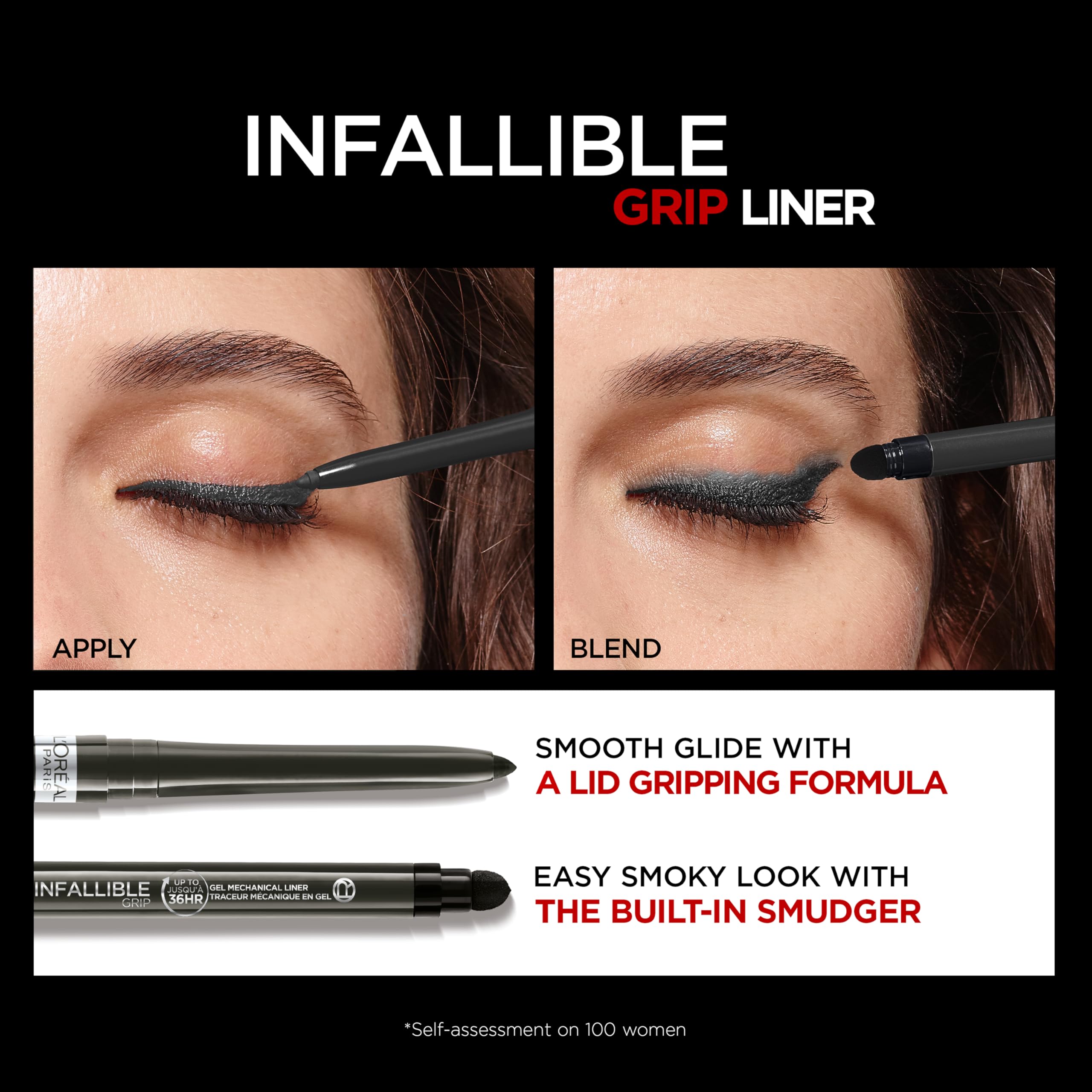 L'Oreal Paris Infallible Grip on-lid application demonstrates smooth glide and even color.