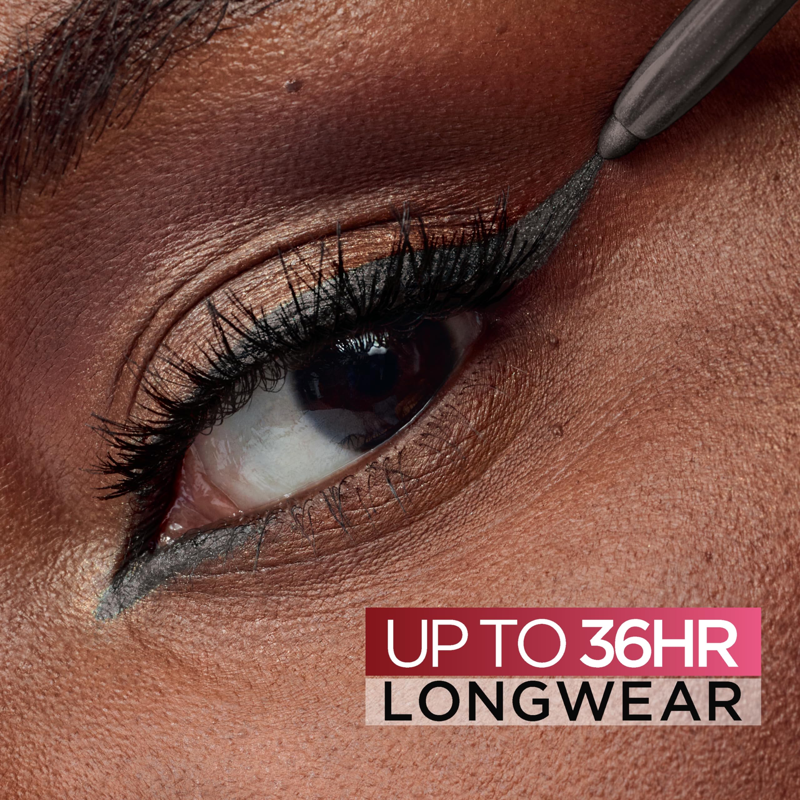 L'Oreal Paris Infallible Grip swatch on skin shows rich taupe-grey pigment.