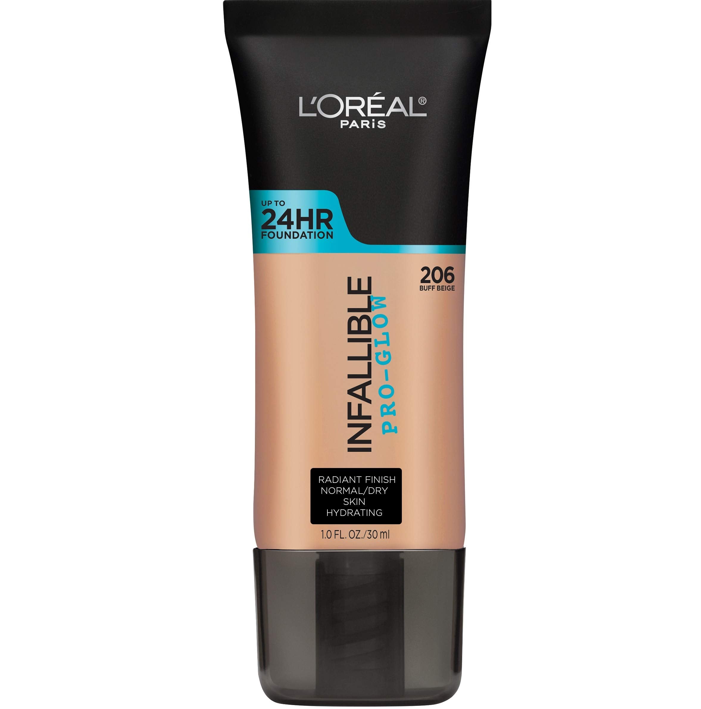 L'Oreal Paris Infallible Pro Glow foundation bottle in buff beige with a hydrating glow.