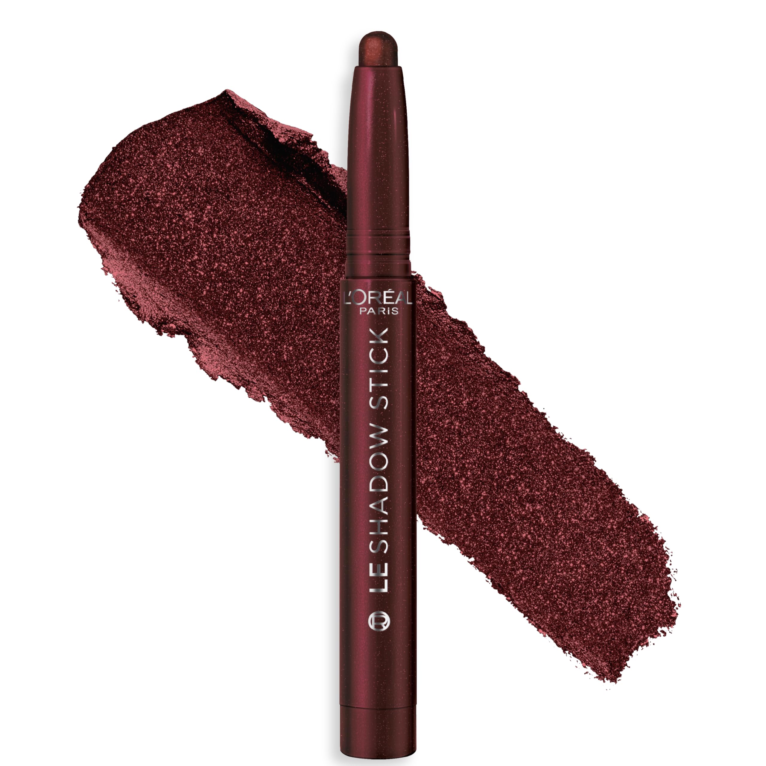 L'Oreal Paris Le Shadow Stick Smokeys Starry Bordeaux swatch shows rich, buildable color.