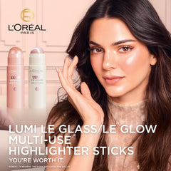 L'Oreal Paris Lumi Le Glass Highlighter Stick on neck or collarbone delivers radiant glow.