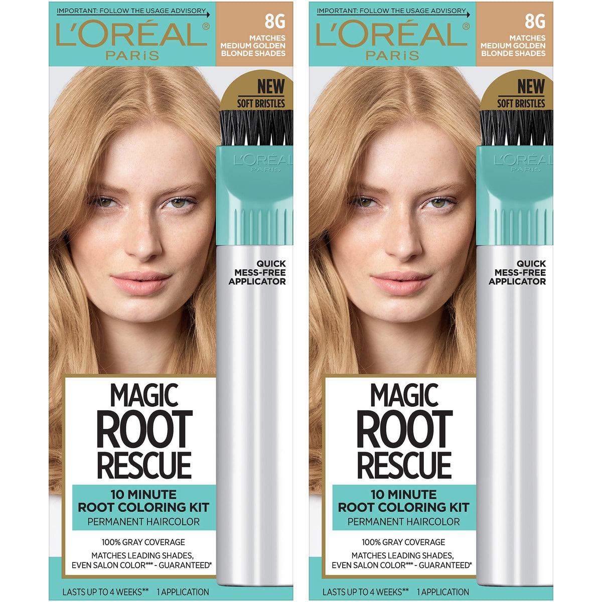 L'Oreal Paris Magic Root Rescue kit box shows quick root touch-up for busy mornings.