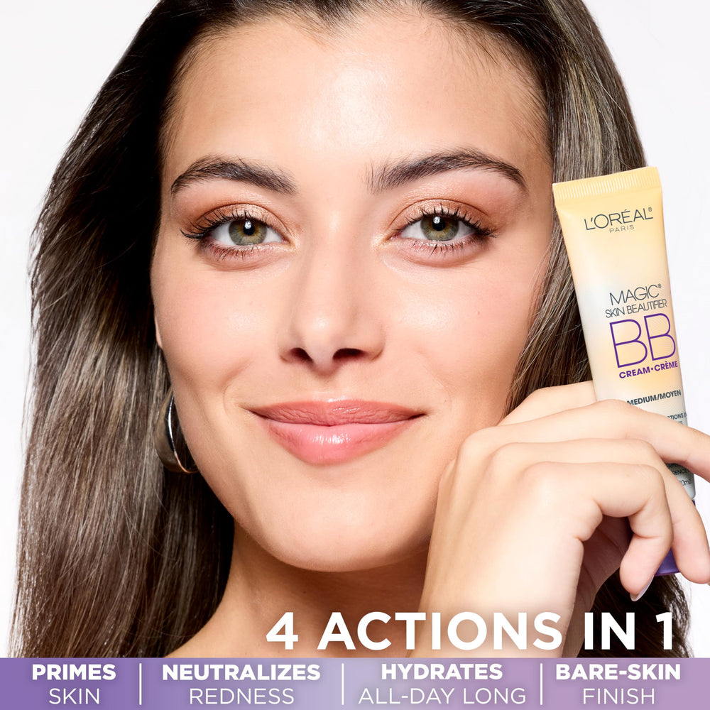 L'Oreal Paris Makeup Magic Skin BB Cream Deep shade swatch on bottle showing instant shade matching.