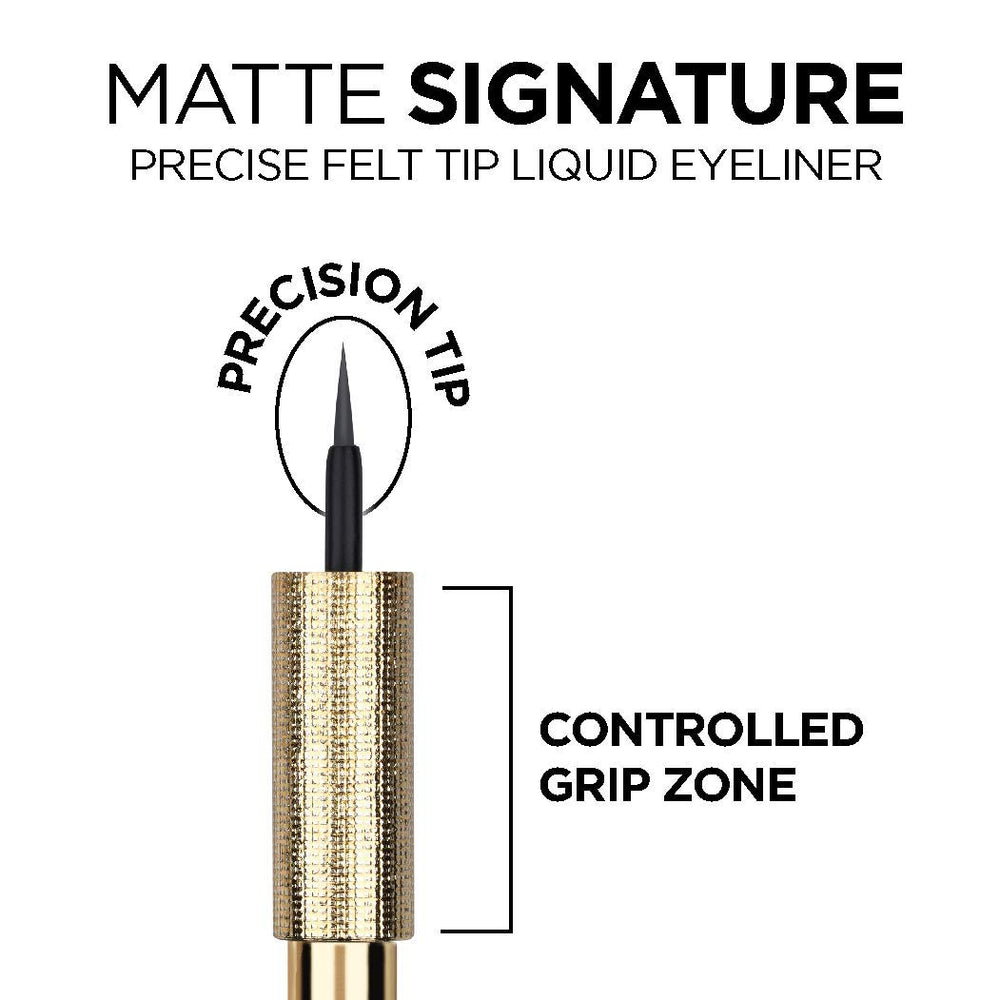 Bold color payoff of Matte Signature eyeliner on the eyelid