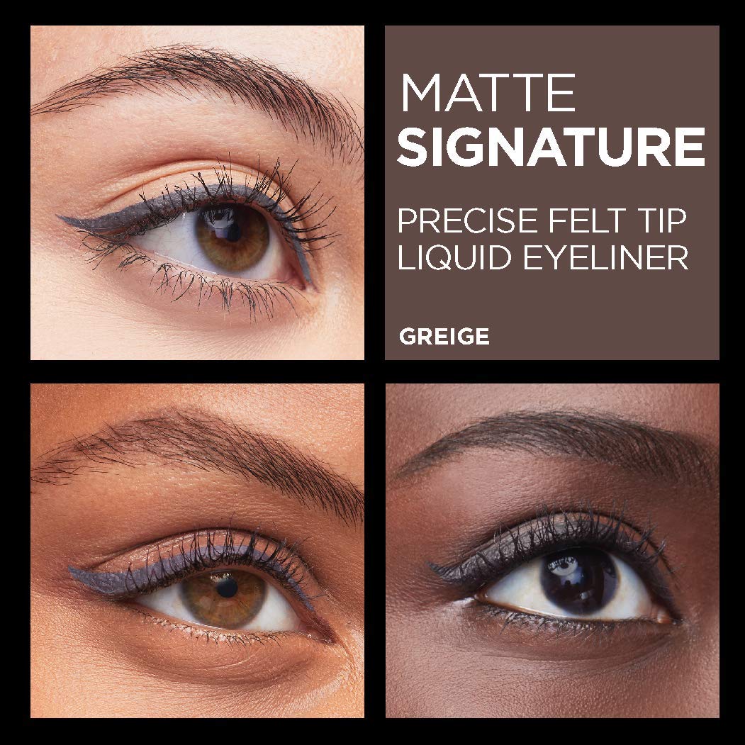 Swatches show four shade options for Matte Signature eyeliner