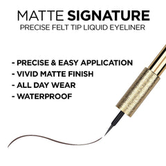 Waterproof Matte Signature eyeliner formula resists smudging all day