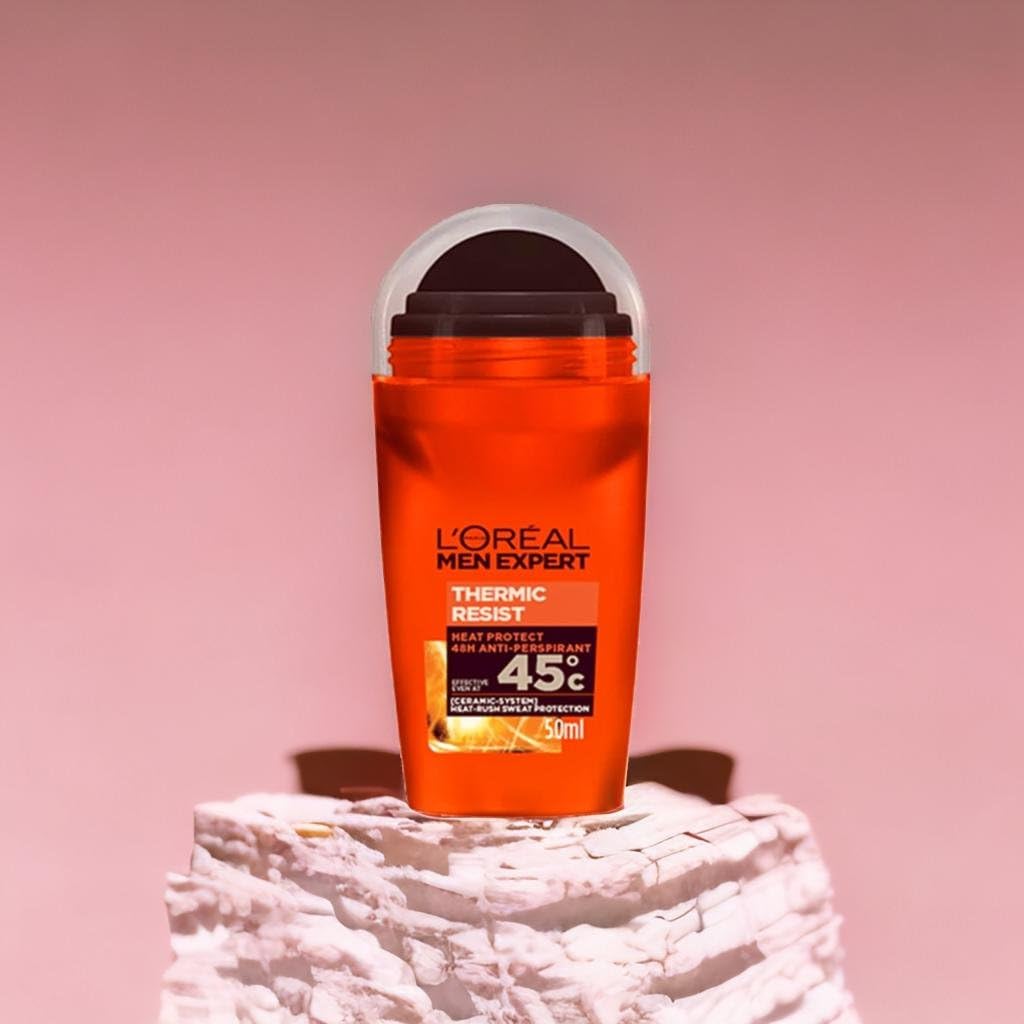 Thermic Resist roll-on on bathroom shelf illustrating daily use