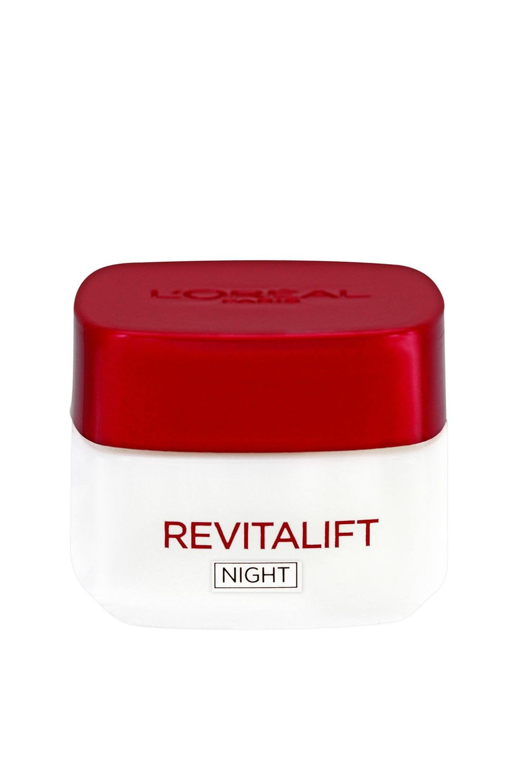 L'Oreal Paris RevitaLift Night Cream jar with frankincense delivers overnight hydration and anti-wrinkle care.