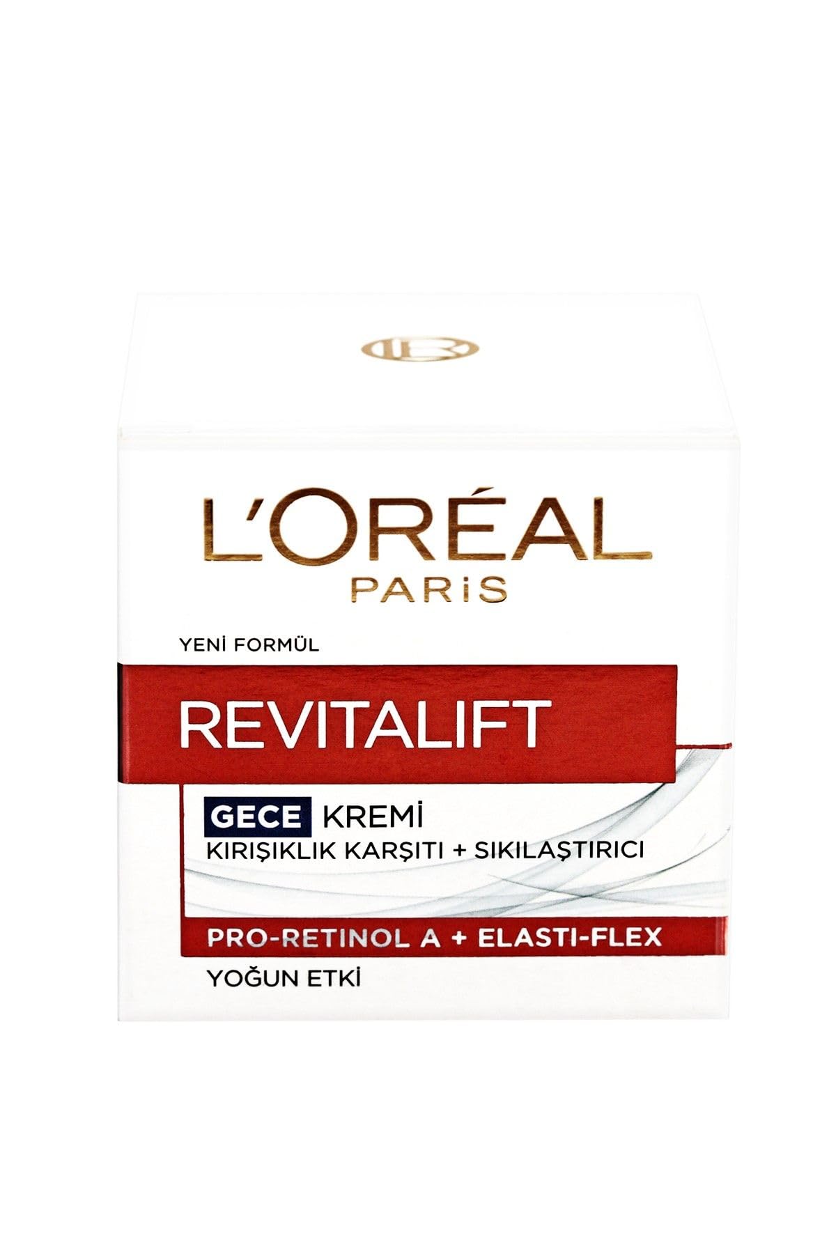 L'Oreal Paris RevitaLift Night Cream texture close-up shows rich formula for smoother mornings.