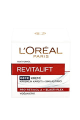 L'Oreal Paris RevitaLift Night Cream texture close-up shows rich formula for smoother mornings.