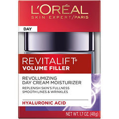 L'Oréal Paris RevitaLift Volume Filler being applied on the cheek for smoother, lifted-looking skin.