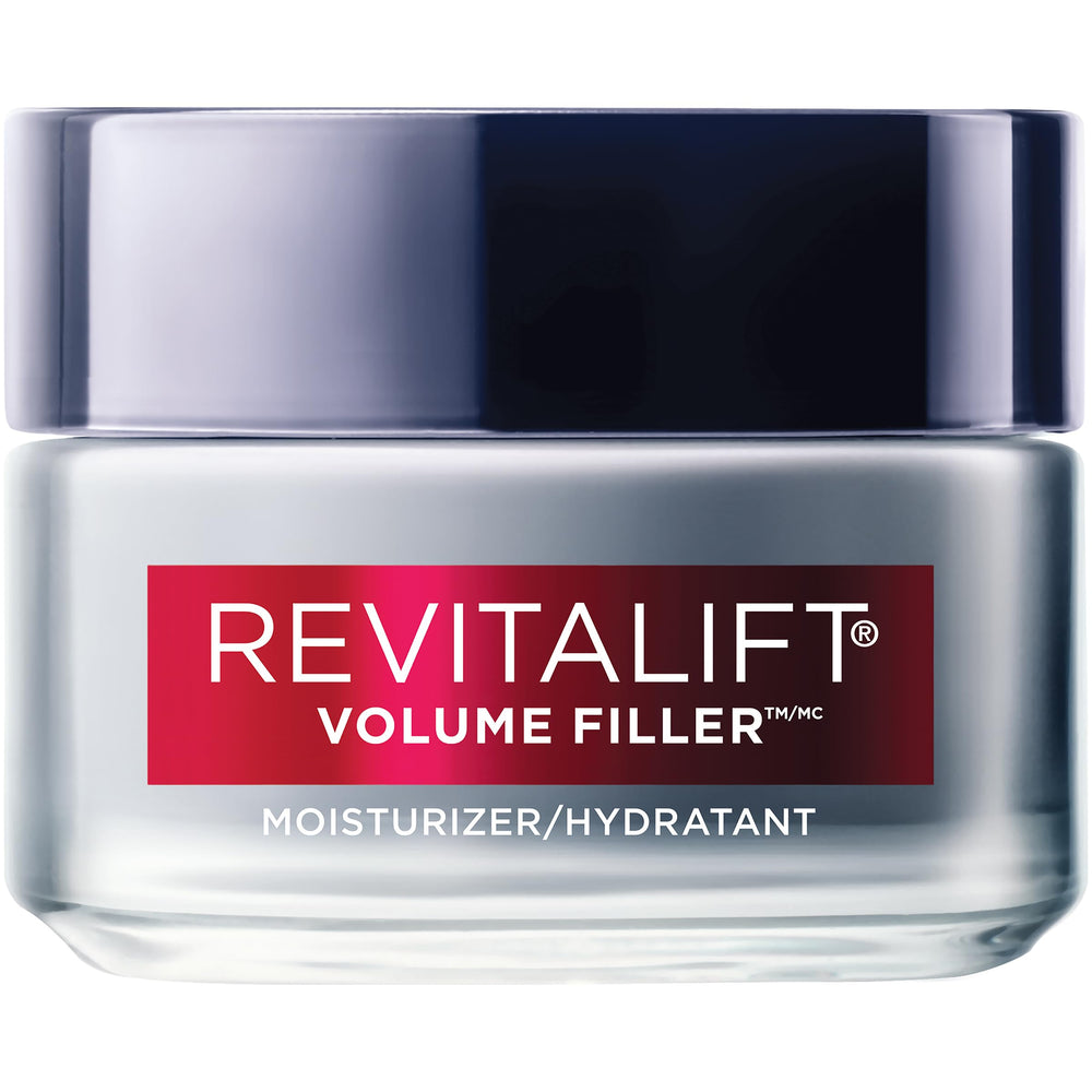 L'Oréal Paris RevitaLift Volume Filler jar close-up showing rich hydration for fuller-looking skin.