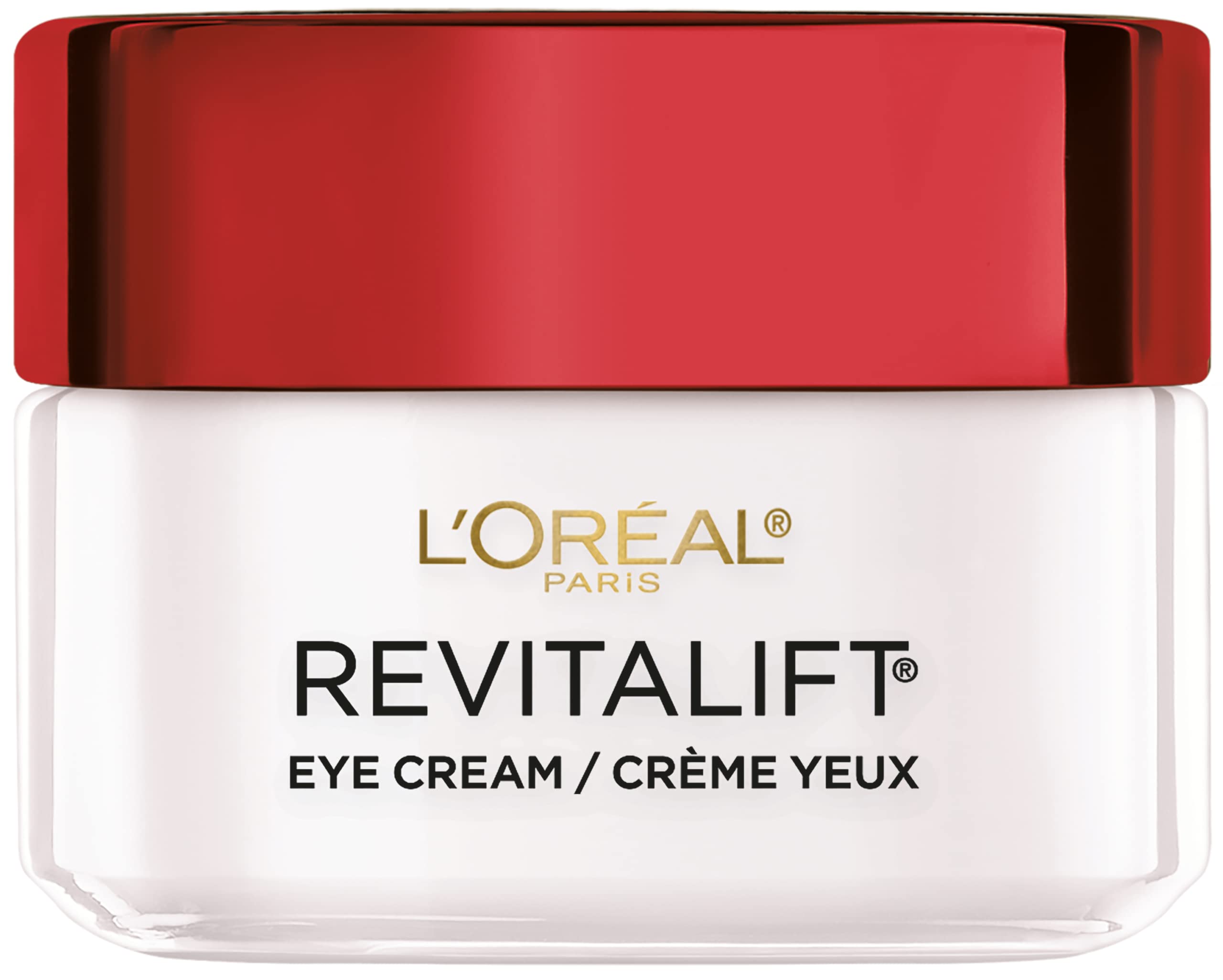 L'Oreal Paris Revitalift eye cream bottle close-up highlighting pro-retinol benefits