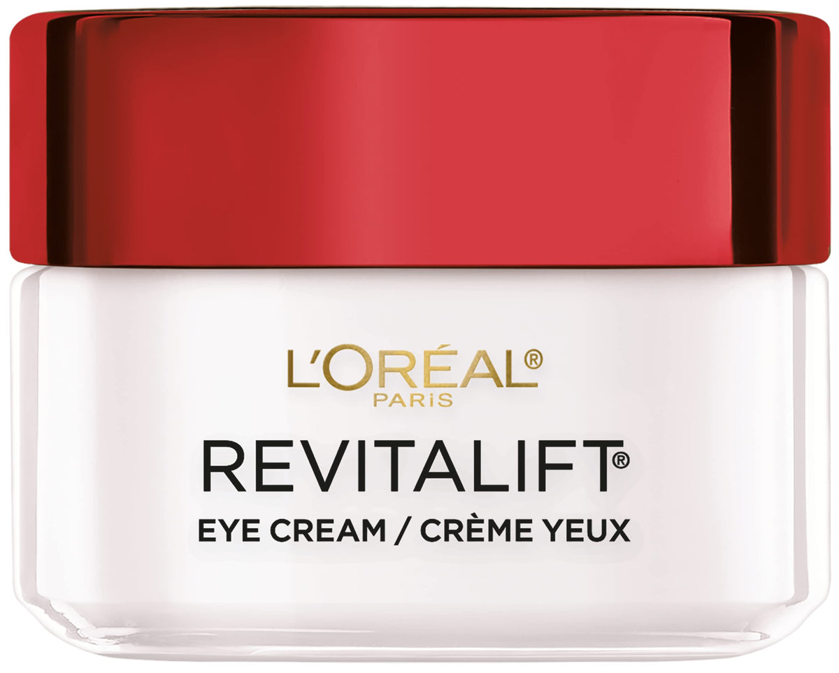 L'Oreal Paris Revitalift eye cream bottle close-up highlighting pro-retinol benefits