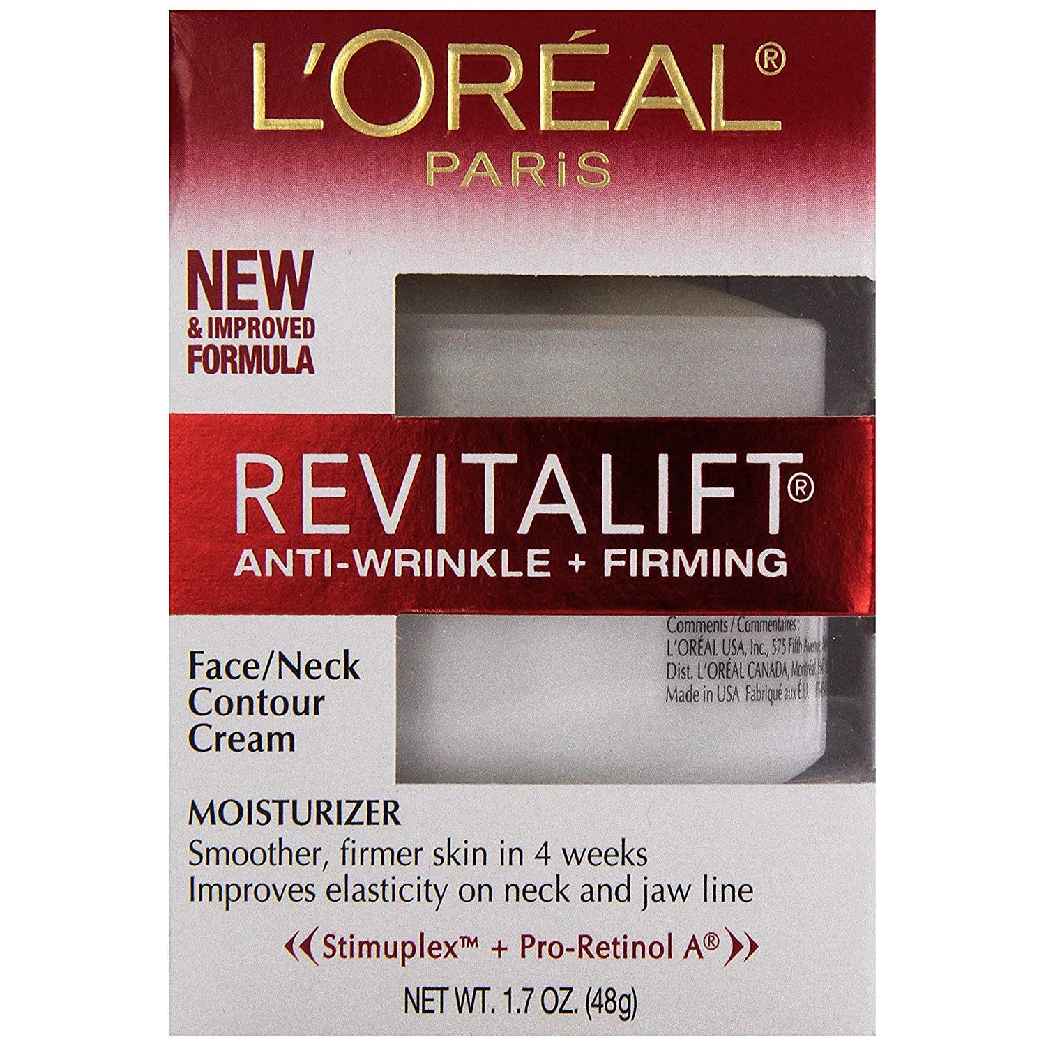 L'Oreal Paris Revitalift day cream bottle close-up highlighting anti-wrinkle and firming benefits