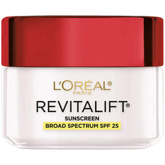 L'Oreal Paris Revitalift SPF25 bottle showing daily sun protection and hydration benefits