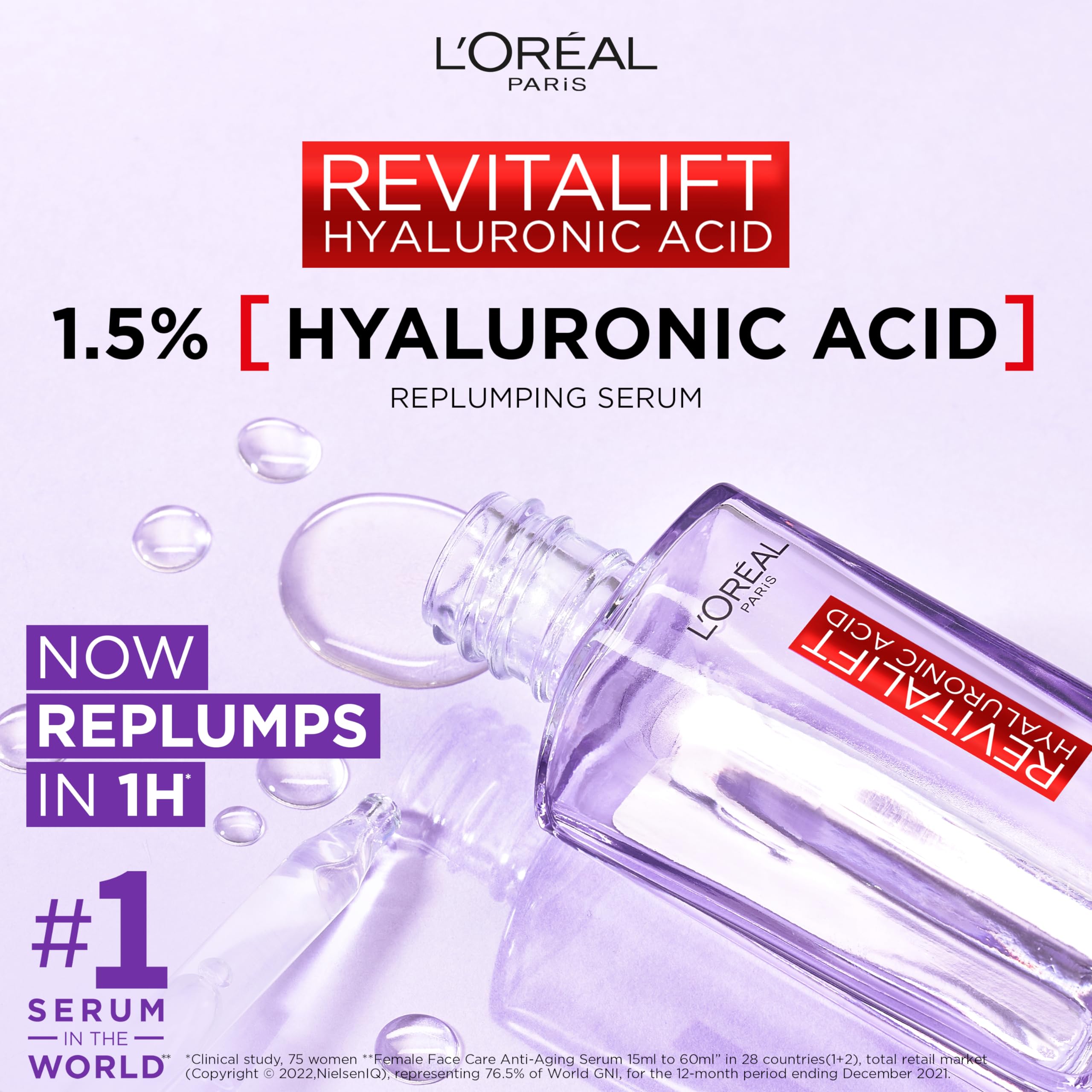 Close-up of Revitalift Filler serum texture on skin for smooth hydrated look