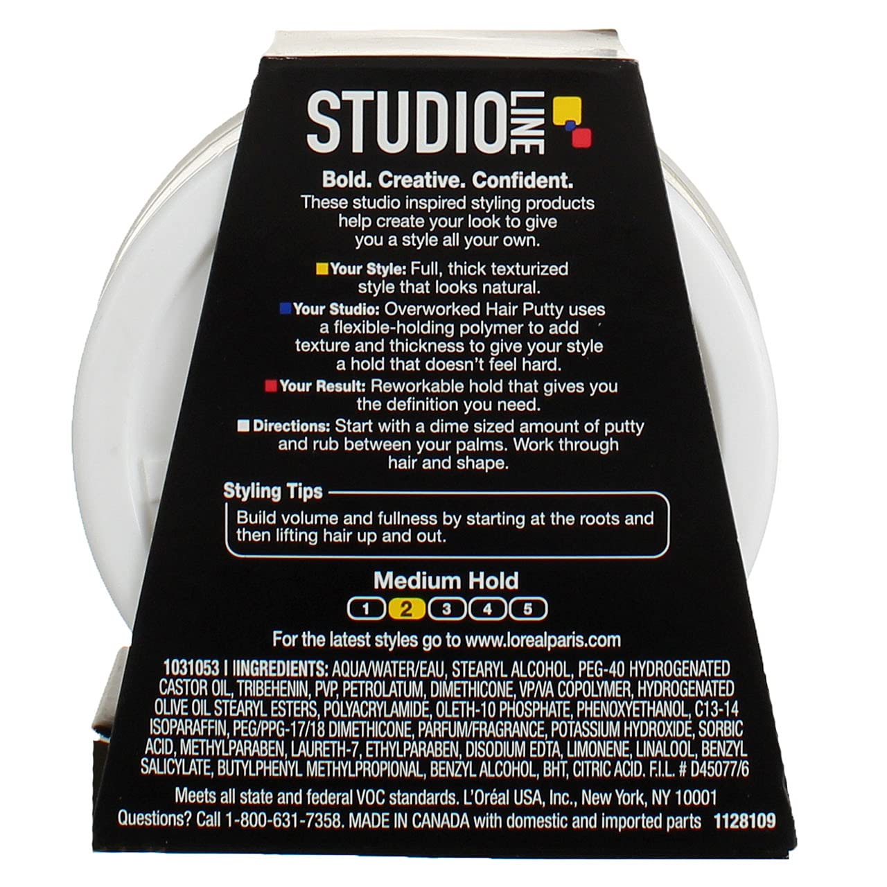 Five-pack packaging of L'Oreal Paris Studio Line Overworked Hair Putty.