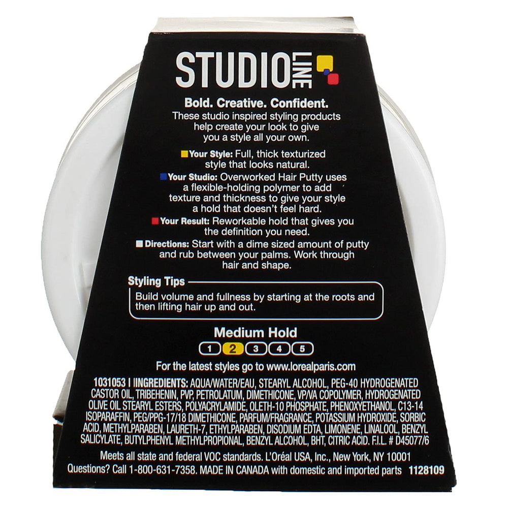 Five-pack packaging of L'Oreal Paris Studio Line Overworked Hair Putty.