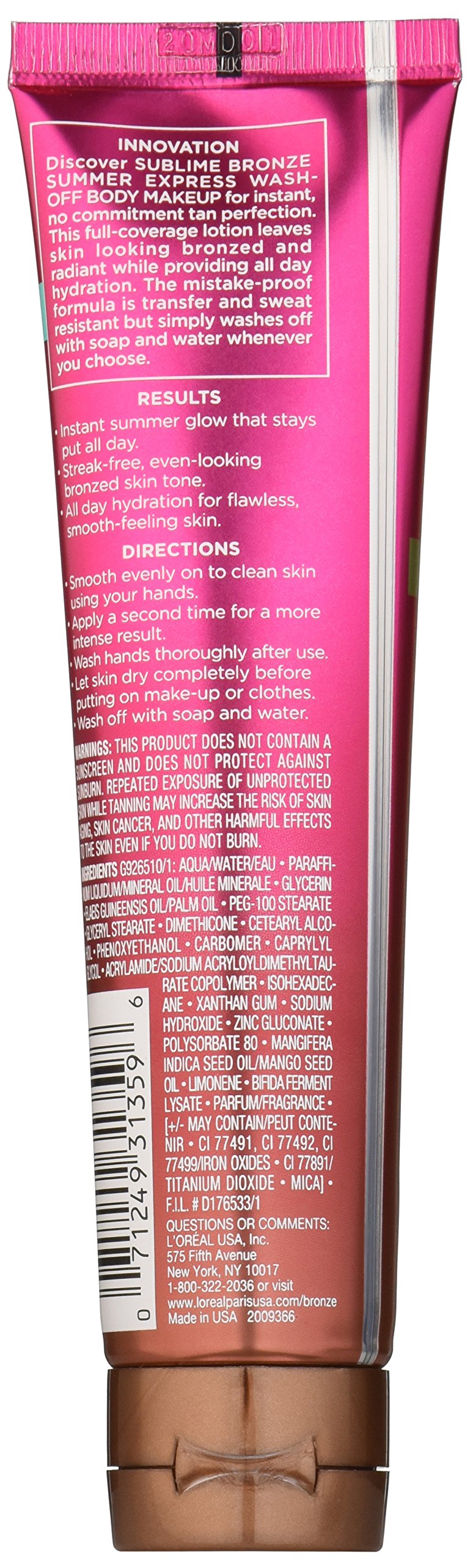 L'Oreal Paris Sublime Bronze Summer Express swatch on skin showing streak-free finish